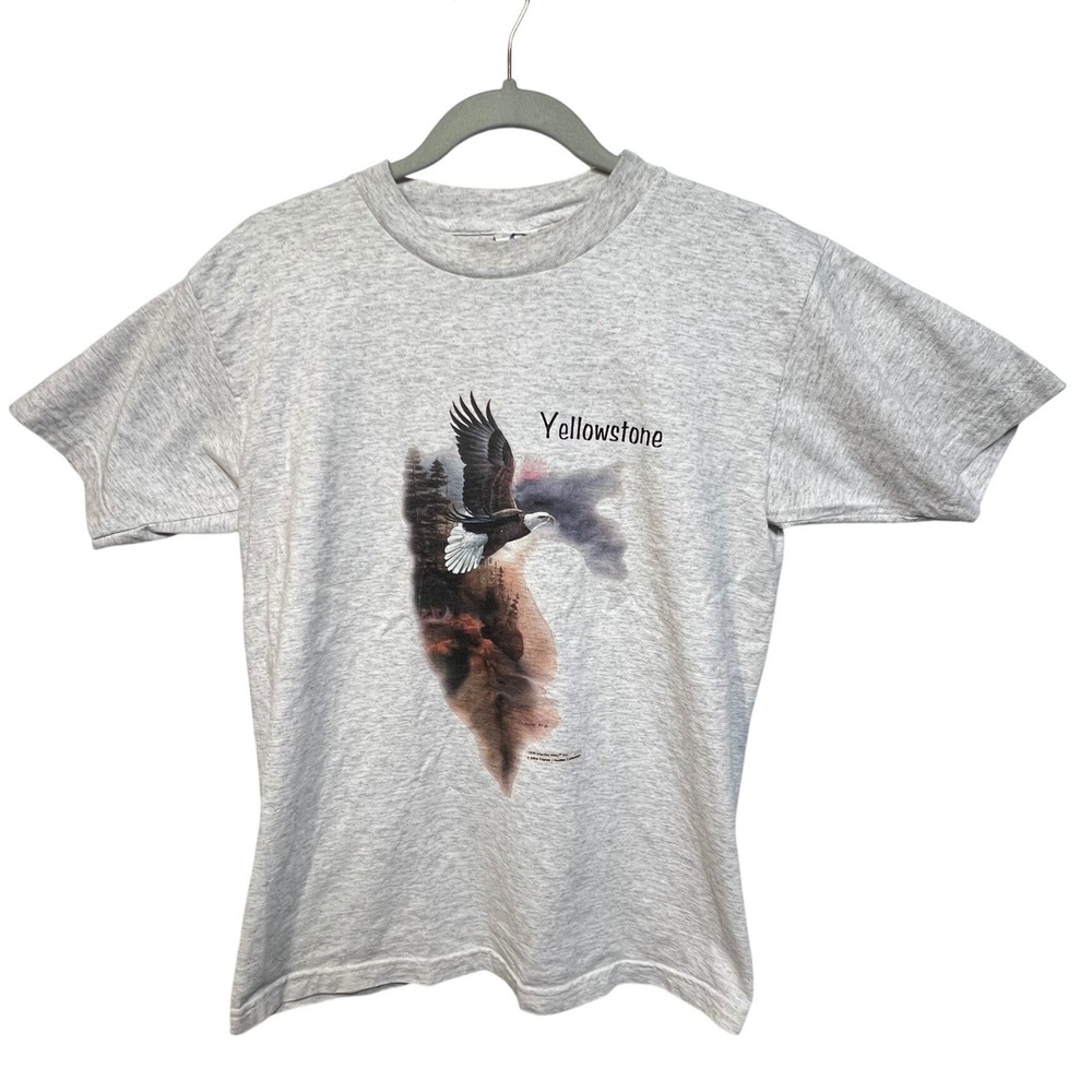 Vintage 1996 Yellowstone National Park Bald Eagle‎ T-Shirt Grey Mens Medium AAA